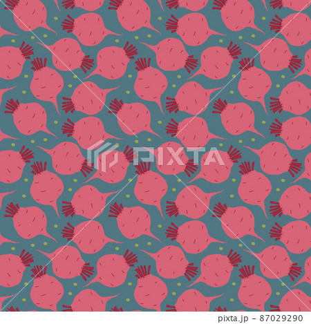 Beetroot Vegetables seamless pattern. Vegetarian healthy bio food background, Vegan organic eco products. Vector illustration 87029290
