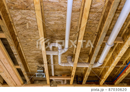 Under construction new bathtub home PVC waste water system rough plumbing bathroom Under construction new bathtub home PVC waste water system rough plumbing bathroom 87030620