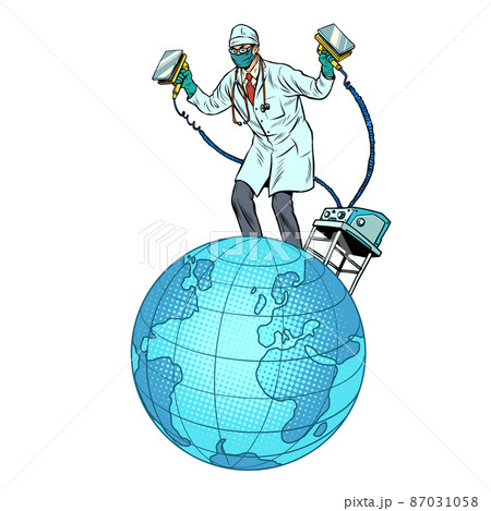 The Doctor resuscitates planet Earth with an defibrillator electric shock. Ecology and politics, health. Pandemic and epidemic The Doctor resuscitates planet Earth with an defibrillator electric shock. Ecology and politics, health. Pandemic and epidemic 87031058