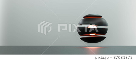 red glowing dark high-tec surface cube on blurred background 3d render illustration 87031375