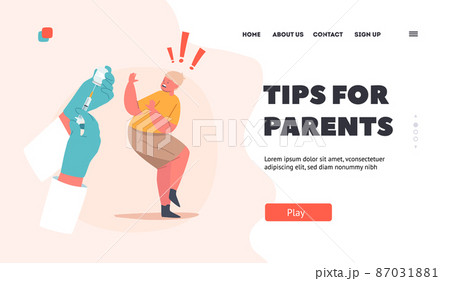 Tips for Parents Landing Page Template. Child Afraid of Vaccination. Little Boy Character Yell, Protecting from Syringe Tips for Parents Landing Page Template. Child Afraid of Vaccination. Little Boy Character Yell, Protecting from Syringe 87031881