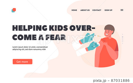 Helping Kids Overcome a Fear Landing Page Template. Child Afraid of Vaccination. Little Boy Character Crying, Syringe Helping Kids Overcome a Fear Landing Page Template. Child Afraid of Vaccination. Little Boy Character Crying, Syringe 87031886
