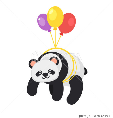 Vector flat style panda holding colorful balloons 87032491