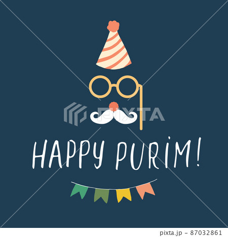 Happy Purim lettering, Jewish holiday and traditional elemets. vector illustration 87032861