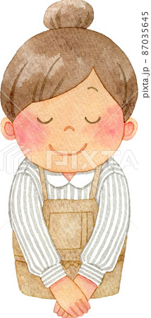 お辞儀をするカフェのウエイトレスのイラスト(上半身) 87035645