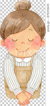 お辞儀をするカフェのウエイトレスのイラスト(上半身) 87035645