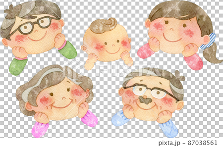 にこにこ笑顔の家族のイラスト(5人) 87038561