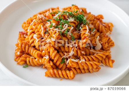 spirali or spiral pasta with tomato sauce spirali or spiral pasta with tomato sauce 87039066