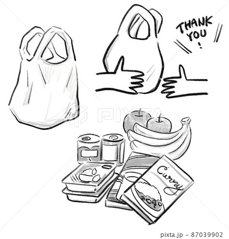 食糧支援　フードドライブ　手描きスケッチ 87039902