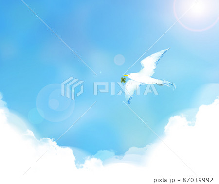 四つ葉のクローバーをくわえた青い鳥 87039992