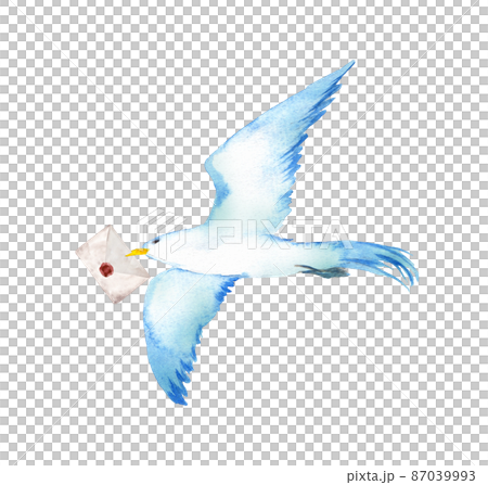手紙を運ぶ青い鳥　水彩イラスト 87039993