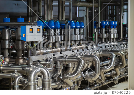 Steel pipes at beer factory - brewery equipment 87040229