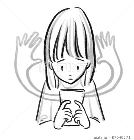 スマホ依存 SNSが気になる女性 手描きスケッチ スマホ依存 SNSが気になる女性 手描きスケッチ 87040271