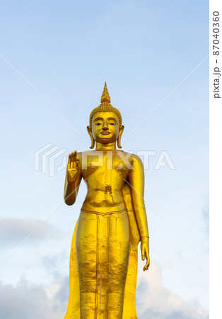 A golden buddha statue on the mountain top at Hat Yai municipality public park, Songkhla Province, Thailand A golden buddha statue on the mountain top at Hat Yai municipality public park, Songkhla Province, Thailand 87040360