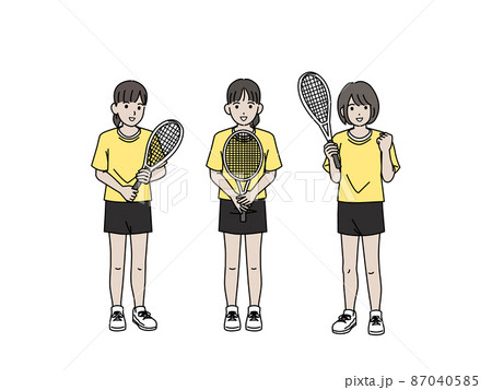テニス 女子テニス部 クラブ活動 部活 スポーツ 女の子 全身 イラストのイラスト素材