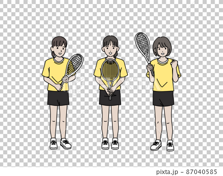 テニス 女子テニス部 クラブ活動 部活 スポーツ 女の子 全身 イラストのイラスト素材