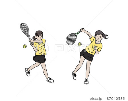 テニス　女子テニス部　クラブ活動　部活　スポーツ　女の子　全身　イラスト 87040586
