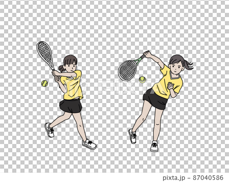 テニス　女子テニス部　クラブ活動　部活　スポーツ　女の子　全身　イラスト 87040586