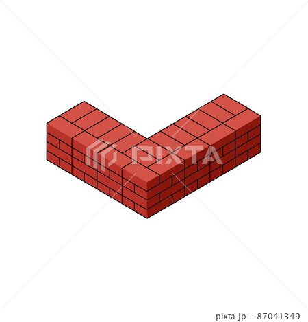 Red brick wall of house. Element of building construction. Corner of Stone object. Isometric illustration. Symbol of protection and security Red brick wall of house. Element of building construction. Corner of Stone object. Isometric illustration. Symbol of protection and security 87041349