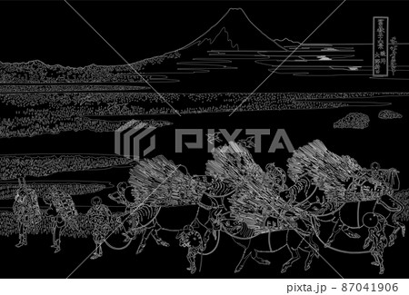 葛飾北斎イメージ駿州大野新田題名入り線反転 葛飾北斎イメージ駿州大野新田題名入り線反転 87041906