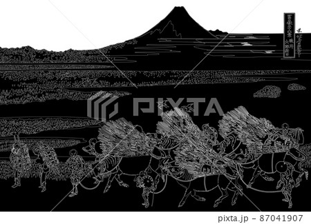 葛飾北斎イメージ駿州大野新田題名入り線反転白バック 葛飾北斎イメージ駿州大野新田題名入り線反転白バック 87041907