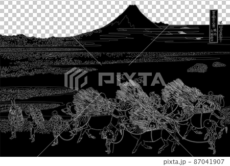 葛飾北斎イメージ駿州大野新田題名入り線反転白バック 葛飾北斎イメージ駿州大野新田題名入り線反転白バック 87041907