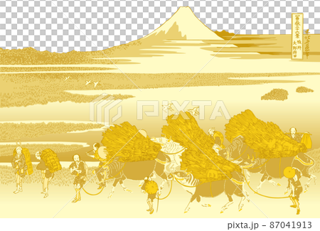 葛飾北斎イメージ駿州大野新田題名入り金白バック 葛飾北斎イメージ駿州大野新田題名入り金白バック 87041913