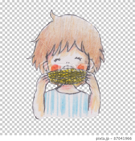 手描きイラスト、とうもろこし食べる人 87041966