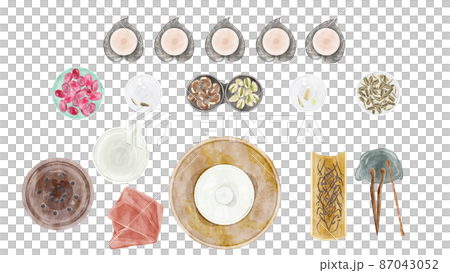 中國茶會工具手繪水彩風格插圖 87043052