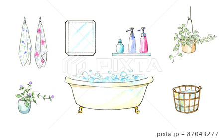 バスルームの水彩イラスト　アナログ手描き 87043277