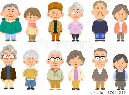 6種類の年配の夫婦の全身 87044216