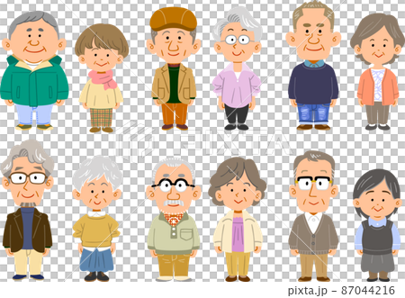 6種類の年配の夫婦の全身 87044216