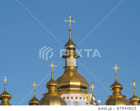 Cross on the dome of an Orthodox church in Kiev. Cross on the dome of an Orthodox church in Kiev. 87044625
