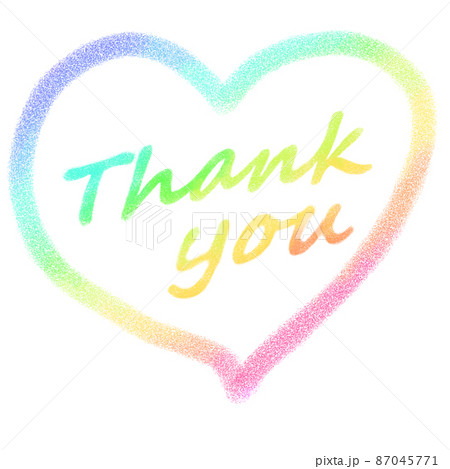 虹色の「Thank you」の文字とハートマークのイラスト素材 [87045771