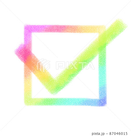 クレヨンで書かれた虹色のチェックマークのイラスト素材 [87046015