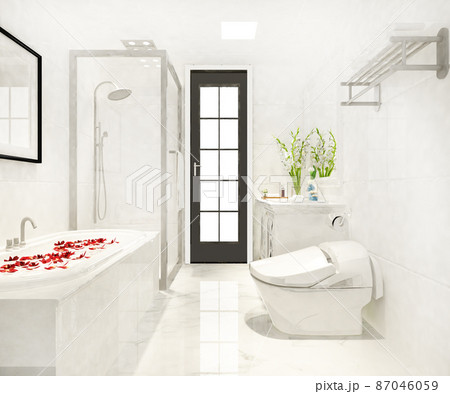 3d rendering modern design and marble tile toilet and bathroom 3d rendering modern design and marble tile toilet and bathroom 87046059