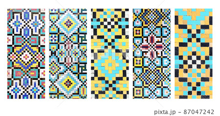Detail of traditional persian mosaic wall with geometrical ornament in Golestan palace, Tehran, Iran 87047242