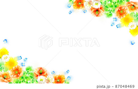 春の草花のかわいいバックグラウンド 植物の手描き水彩イラスト背景素材のイラスト素材