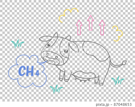 Line art color illustration of cow burp CH4 87048653