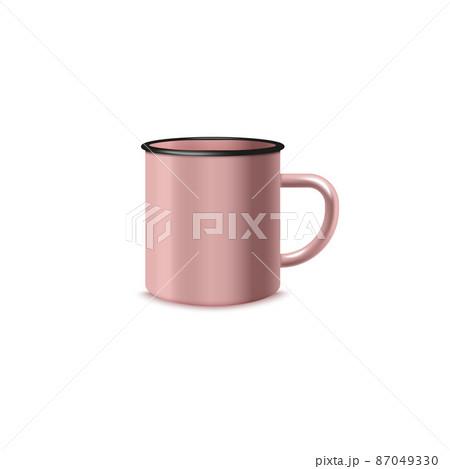 Blank pink enamel coffee or tea mug realistic vector illustration isolated. 87049330