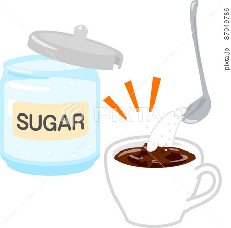 調味料入れからコーヒーに入れられる砂糖 87049786