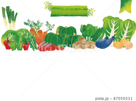 水彩風　野菜色々セットグリーンタイトルつき　フレーム（サンプル文字なし・背景白） 87050331
