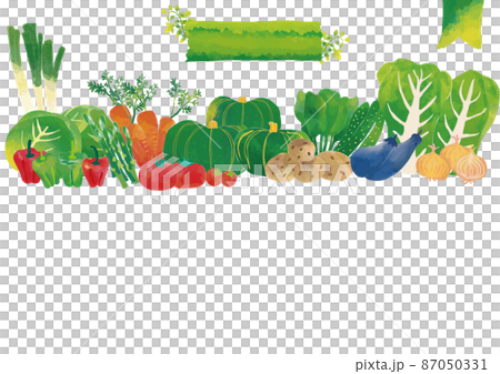 帶有綠色標題框架的水彩風格蔬菜套裝（無樣本字符，白色背景） 87050331