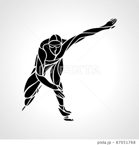 Speed skating. Vector silhouette illustration in the wavy style Short track 87051768
