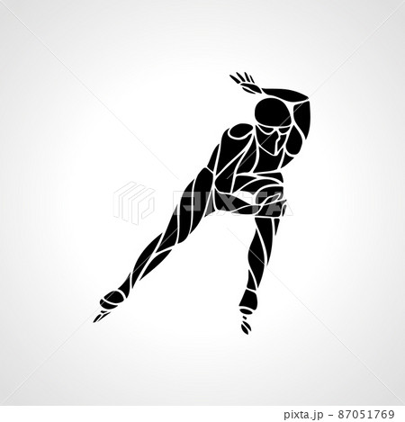 Speed skating. Vector silhouette illustration in the wavy style Short track 87051769