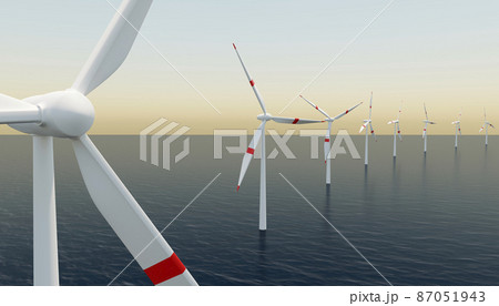 Aerial view of wind turbines on the ocean Aerial view of wind turbines on the ocean 87051943