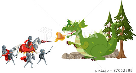 Armored warriors fighting with ancient dragon 87052299