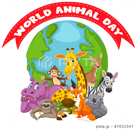 World Animal Day banner with wild animals cartoon 87052347