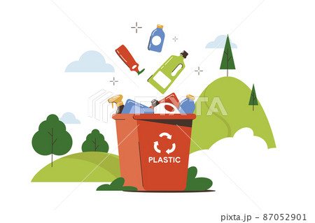 Flat trash can with waste plastic bottles Flat trash can with waste plastic bottles 87052901