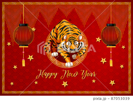 Tiger on happy new year sign 87053039
